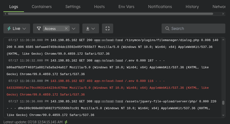 Access logs view